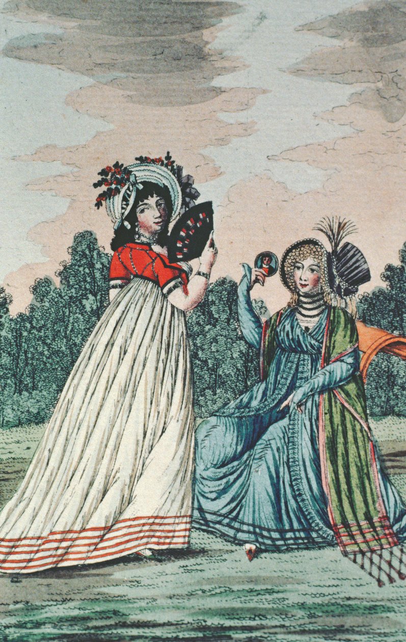 سيدتان عصريتان في الحديقة ، c.1800 (نقش الألوان) بواسطة مدرسة اللغة الإنجليزية