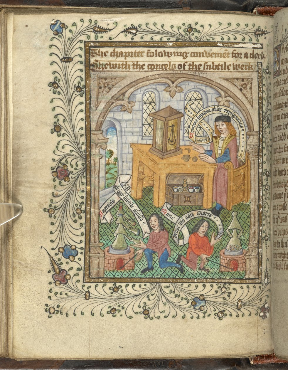 رجلان يعتنيان بالأفران وعالم يرتدي رداء ، ربما ، نورتون ، مع الإنيمبيكس ، من "Ordinal of Alchemy" لتوماس نورتون (ورق) بواسطة مدرسة اللغة الإنجليزية