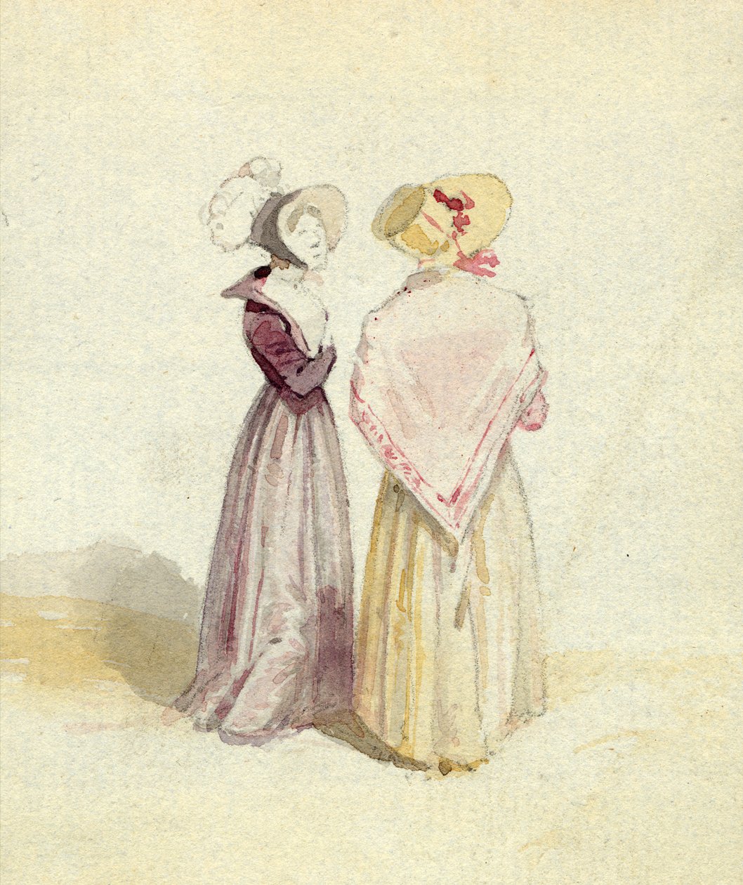 امرأتان في أغطية ، c.1825 (مرحاض على ورق) بواسطة مدرسة اللغة الإنجليزية
