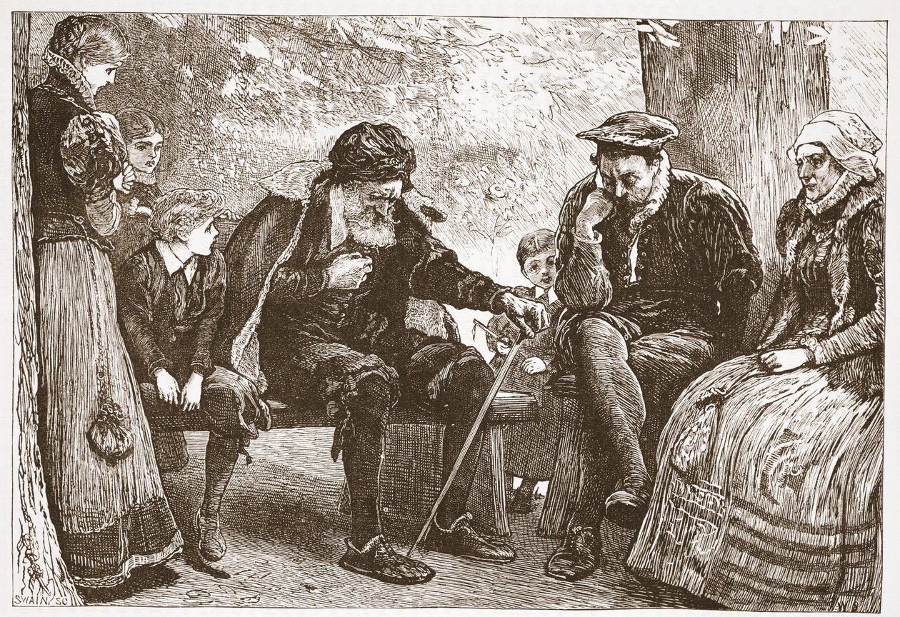 تحت أشجار الزيزفون ، رسم توضيحي من تاريخ البروتستانتية بقلم جيمس أيتكين ويلي (1808-1890) ، حانة. 1878 بواسطة مدرسة اللغة الإنجليزية
