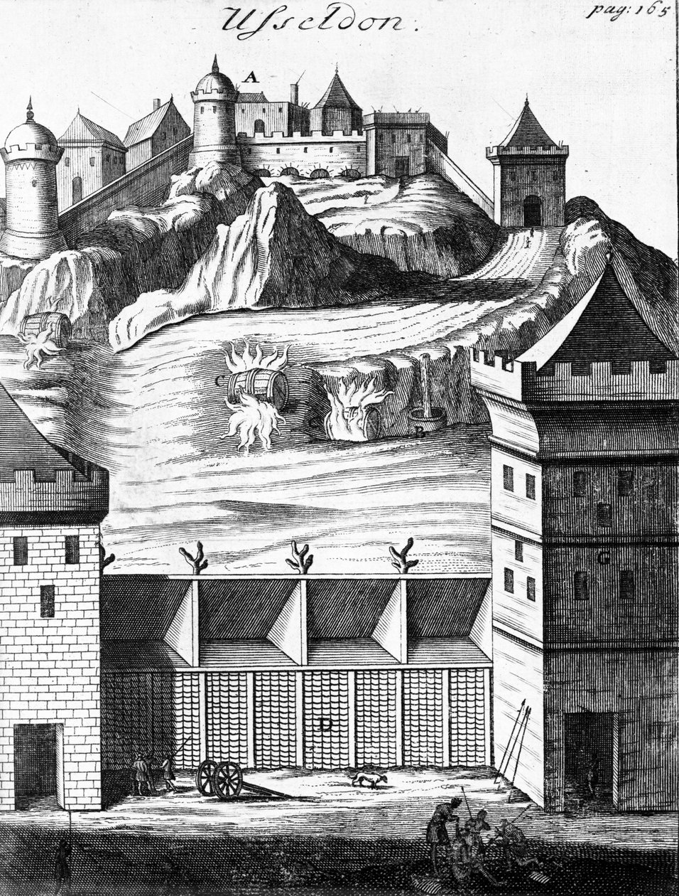 Usseldon ، رسم توضيحي لـ "تعليقات يوليوس قيصر على حروبه في بلاد الغال ، والحرب الأهلية مع بومبي" مترجمة إلى الإنجليزية بواسطة مارتن بلادين ، نشر 1706 بواسطة مدرسة اللغة الإنجليزية