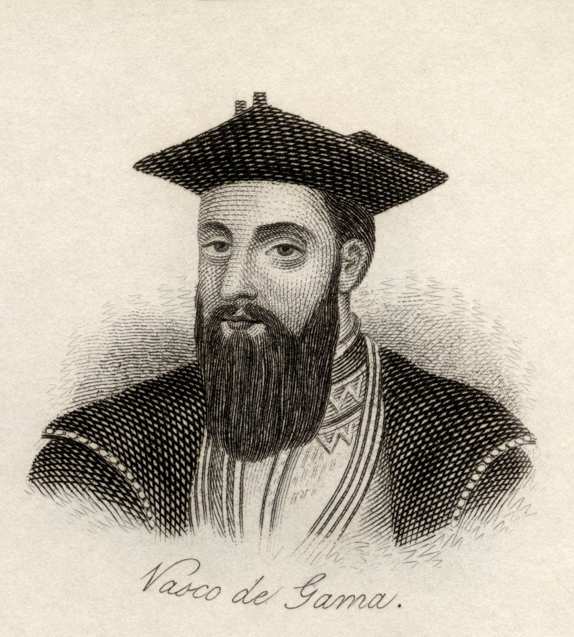 فاسكو دا جاما ، من "قاموس كراب التاريخي" ، نُشر عام 1825 بواسطة مدرسة اللغة الإنجليزية