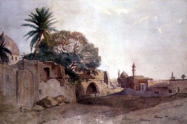 منظر في الشرق الأوسط ، حوالي عام 1820 (ألوان مائية على ورق) بواسطة مدرسة اللغة الإنجليزية