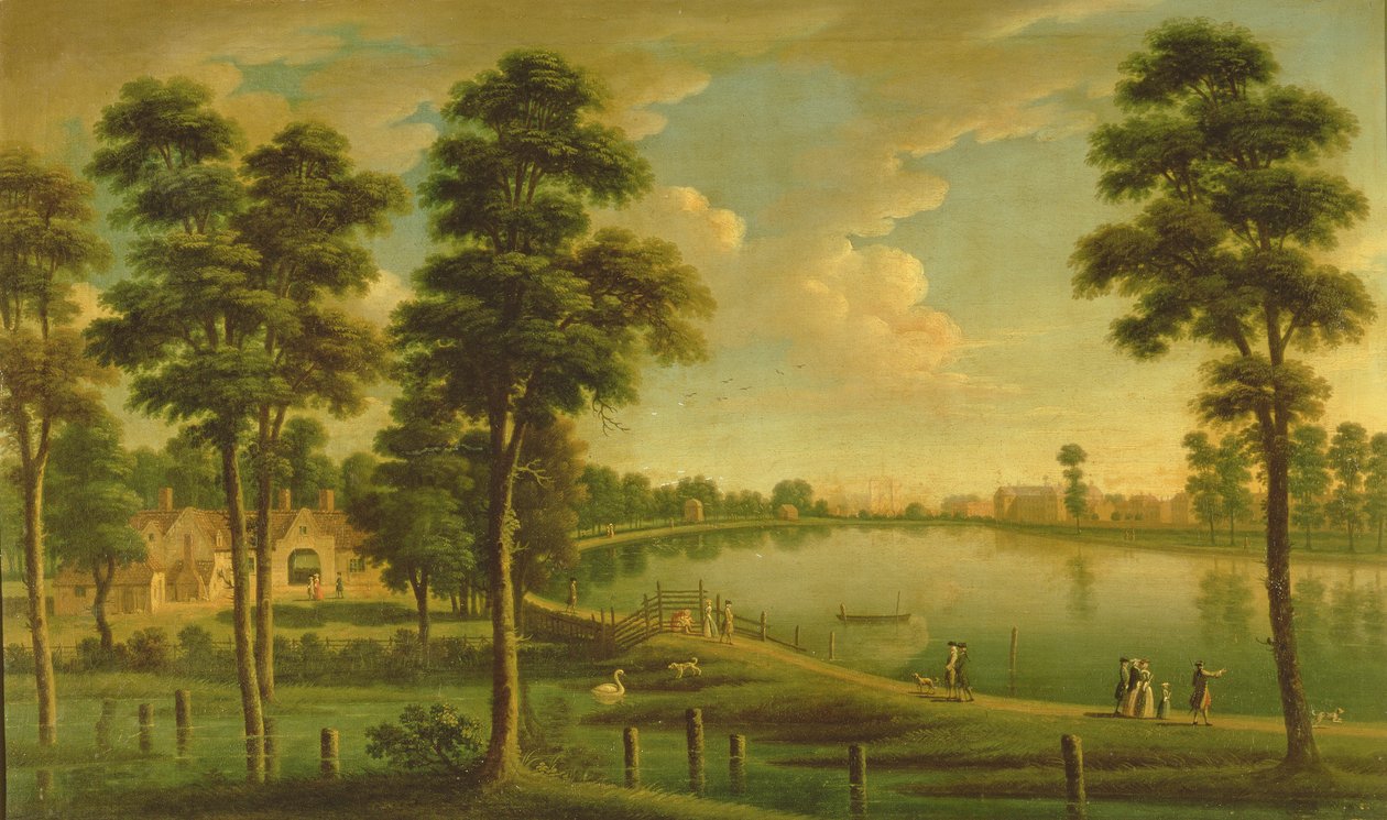 منظر لخزان تشيلسي وأعمال المياه ، مع دير ويستمنستر في المسافة ، c.1725 بواسطة مدرسة اللغة الإنجليزية
