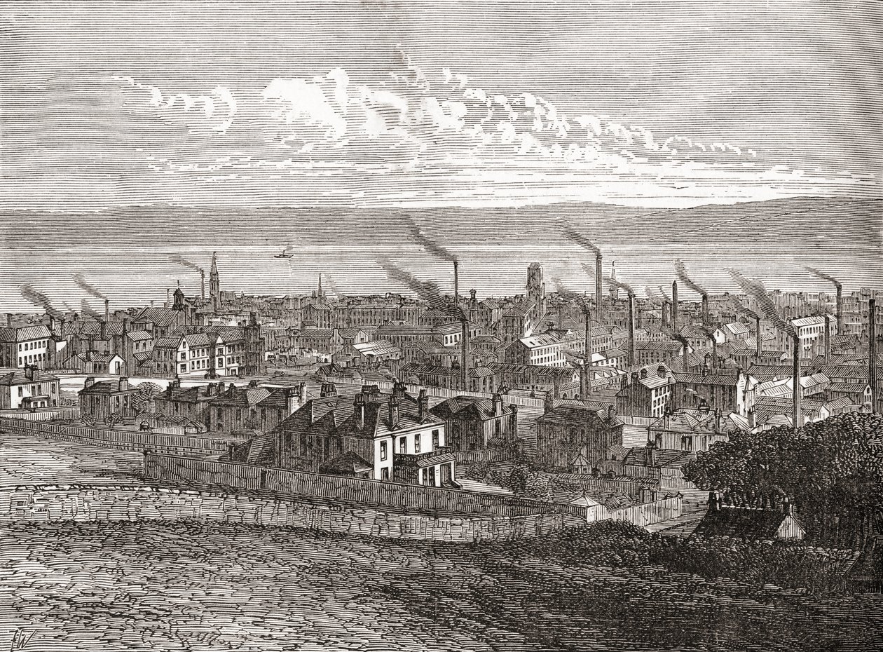 منظر لمدينة دندي، اسكتلندا، من "مدن العالم"، نُشر عام 1893 (مطبوع) بواسطة مدرسة اللغة الإنجليزية