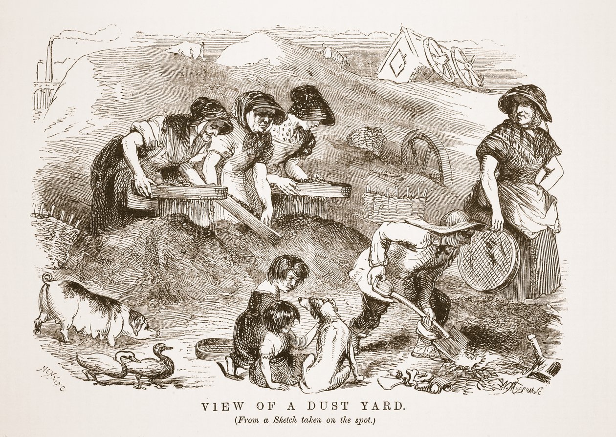 منظر لحديقة الغبار ، رسم توضيحي من London Labour و London Poor بواسطة Henry Mayhew ، pub. 1862 بواسطة مدرسة اللغة الإنجليزية