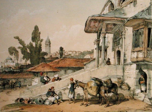 منظر لمنطقة جالاتا ، أوائل القرن التاسع عشر (قلم حبر وحبر على ورق) بواسطة مدرسة اللغة الإنجليزية