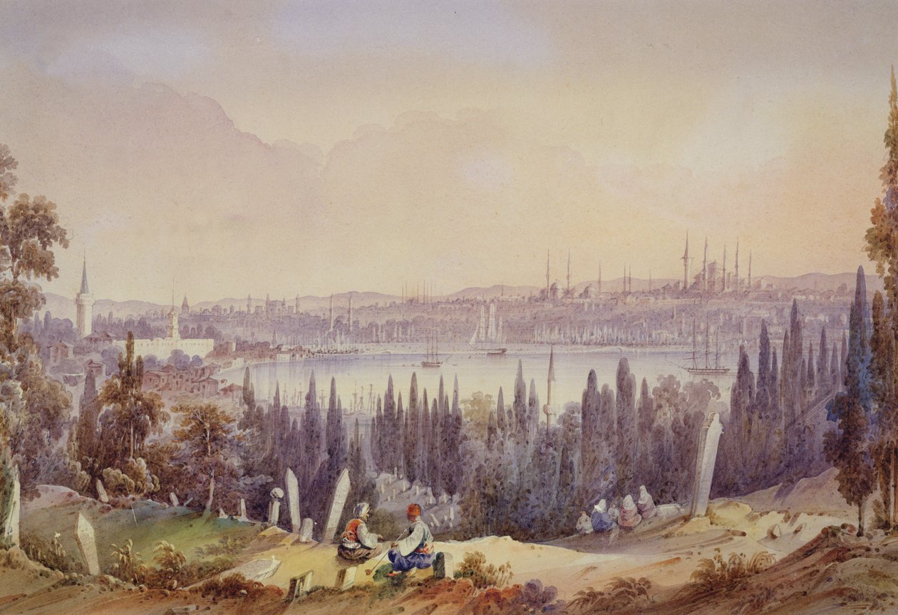 منظر للقرن الذهبي ، c.1840 (مرحاض على ورق) بواسطة مدرسة اللغة الإنجليزية