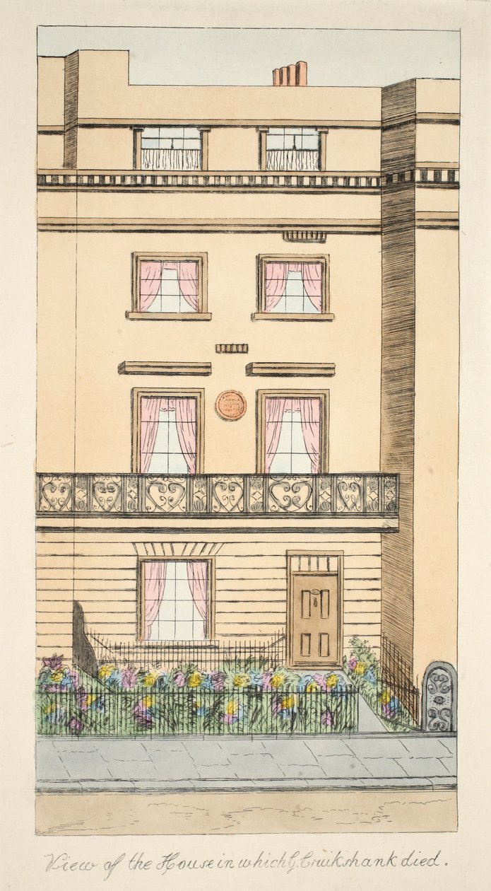 منظر للمنزل الذي مات فيه جورج كروكشانك ، حانة. حوالي 1878 (نقش ملون يدويًا) بواسطة مدرسة اللغة الإنجليزية