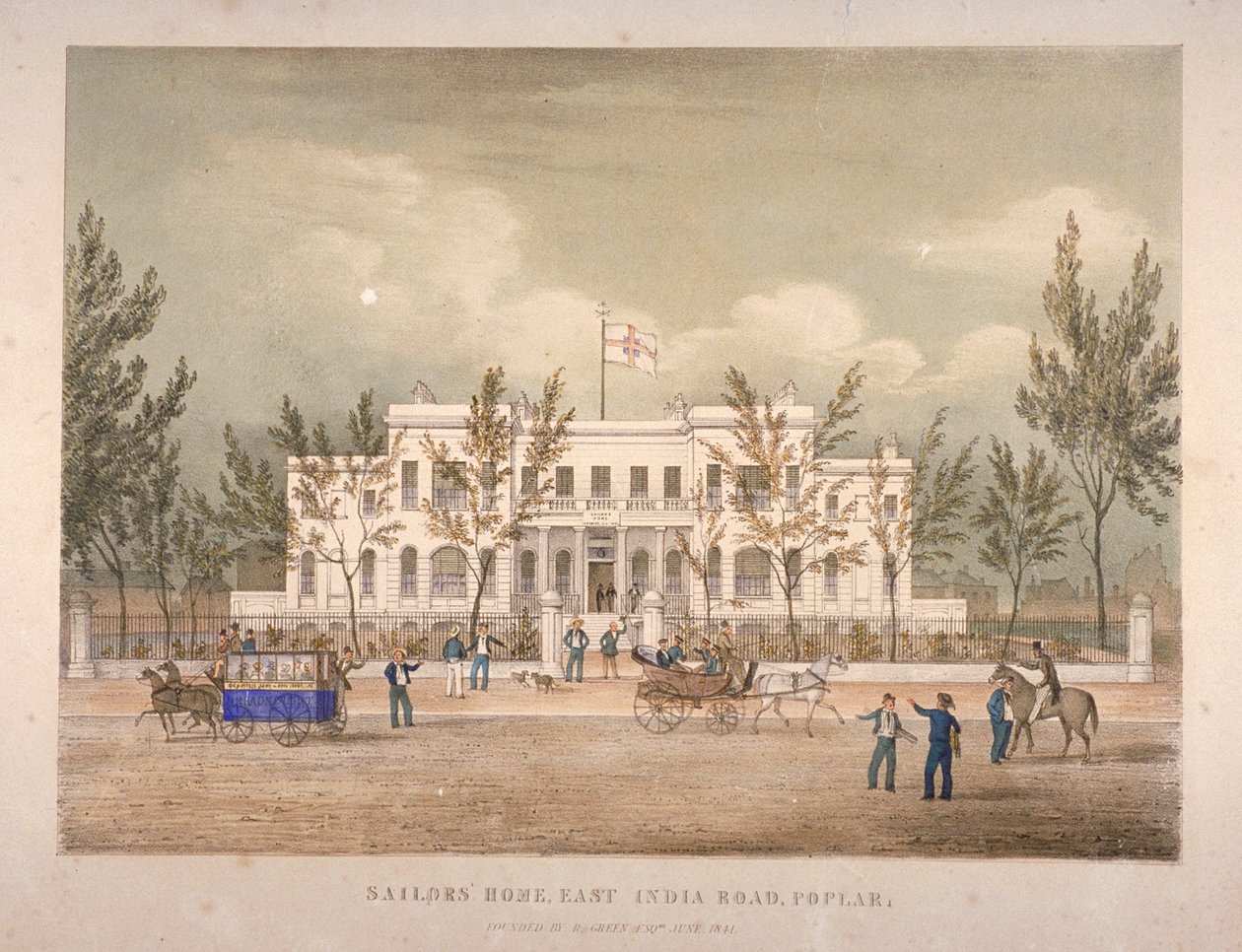 منظر لمنزل البحارة على طريق الهند الشرقي ، طريق الحور ، لندن ، 1841 بواسطة مدرسة اللغة الإنجليزية