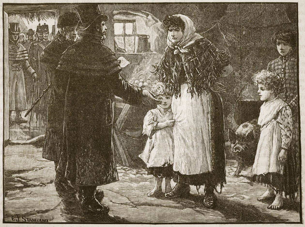 زيارة Tithe Proctor ، أيرلندا ، 1832 ، رسم توضيحي من Cassells Illustrated History of England (sepia photo) بواسطة مدرسة اللغة الإنجليزية