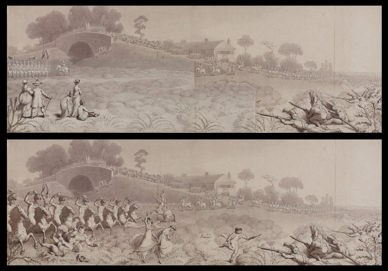 مراجعة تطوعية في Wormwood Scrubs تُظهر حانة ميتري وجسر ميتري ، هامرسميث ، c.1800 (تغسل على الورق) بواسطة مدرسة اللغة الإنجليزية
