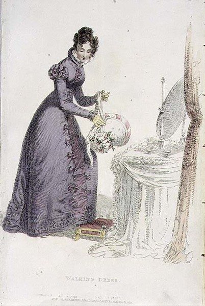 فستان مشي ، لوحة أزياء من مستودع الفنون في أكرمان ، حانة. 1822 (نقش) بواسطة مدرسة اللغة الإنجليزية