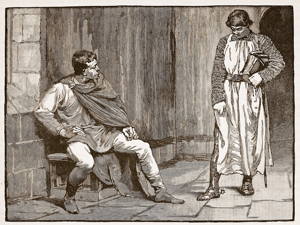 اعتراف Waltheofs ، التوضيح من Cassells Illustrated تاريخ إنجلترا (صورة بني داكن) بواسطة مدرسة اللغة الإنجليزية