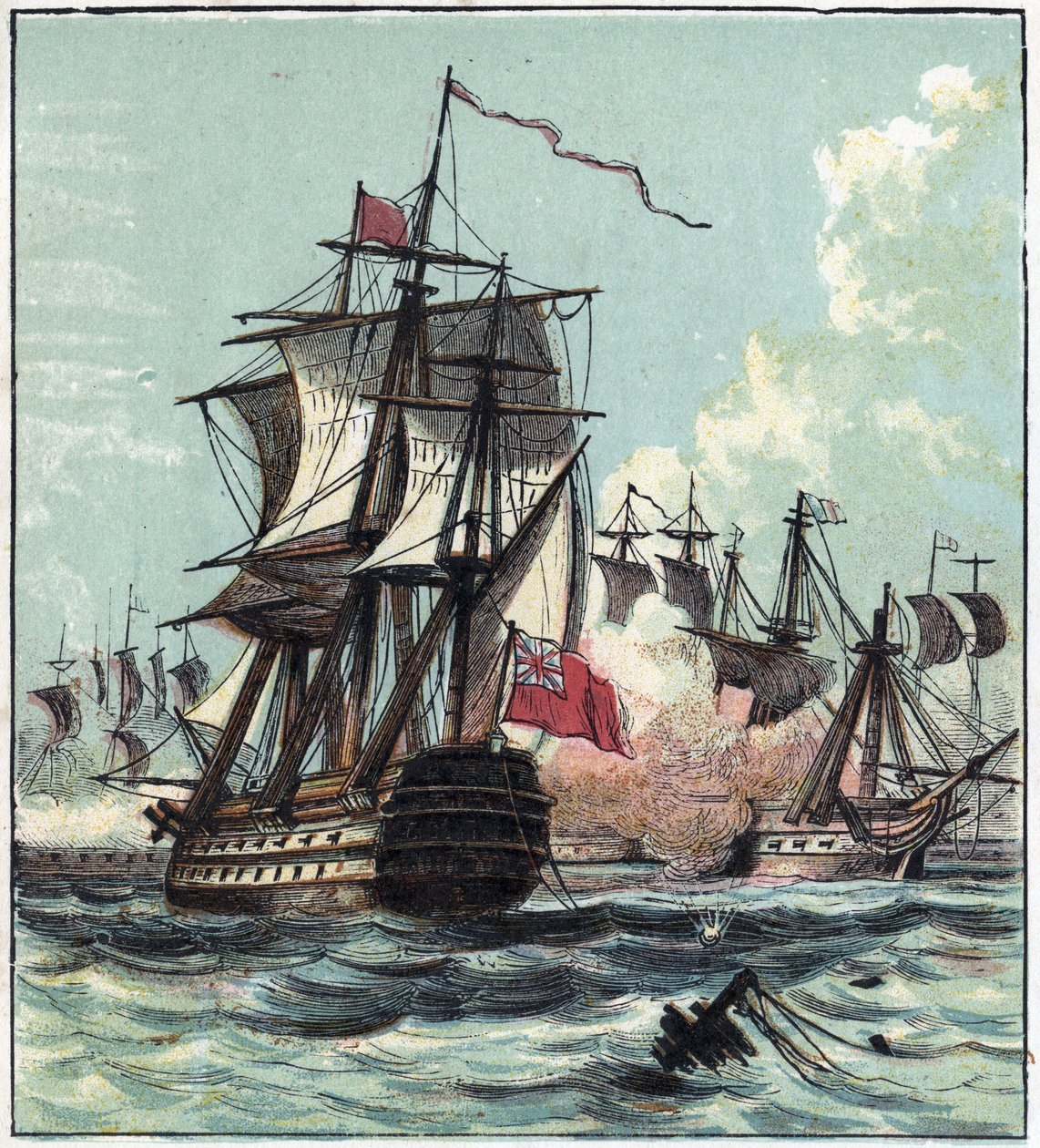 حرب الثورة: معركة عام البراري الثالث عشر (01/06/1794) كانت معركة بحرية بين السرب الفرنسي بقيادة لويس توماس فيلاري دي جويوز والجيش البريطاني للأدميرال هاو (1726-1799) قبالة وسانت. فاز البريطانيون. اللورد هووي بواسطة مدرسة اللغة الإنجليزية