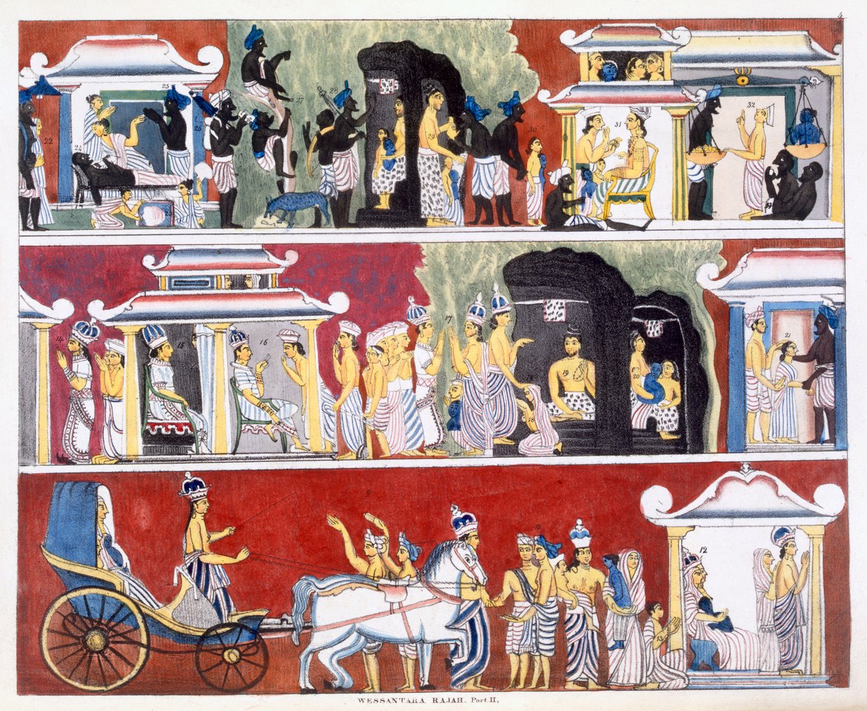 Wessantara Rajah ، الجزء الثاني ، من تاريخ وعقيدة البوذية بقلم إدوارد أبهام ، 1829 (انظر أيضًا 414245) بواسطة مدرسة اللغة الإنجليزية
