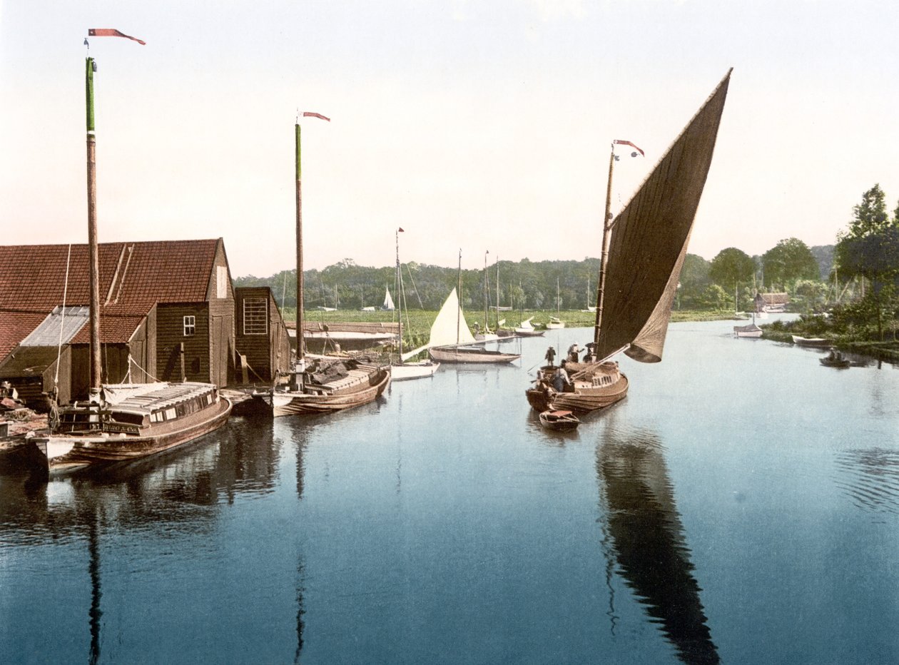 Wherry مغادرة Wroxham (صورة ملونة باليد) بواسطة مدرسة اللغة الإنجليزية