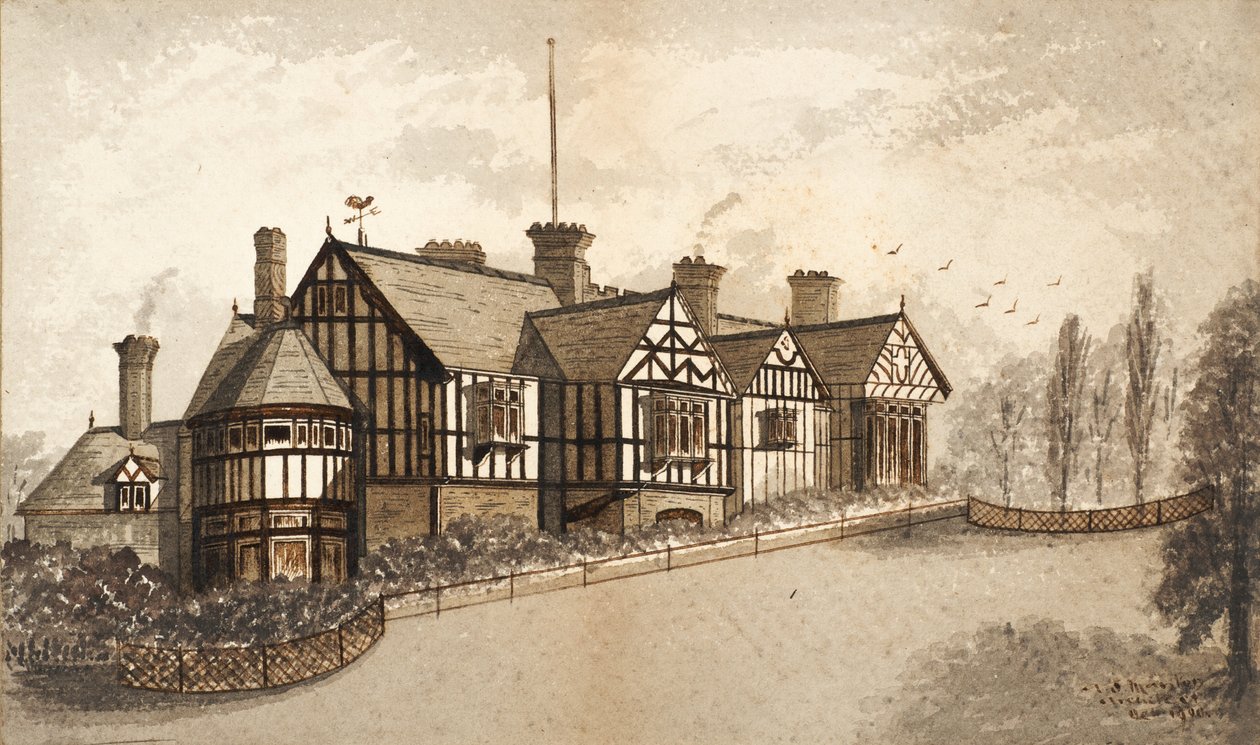 Wightwick Manor (حبر على ورق) بواسطة مدرسة اللغة الإنجليزية