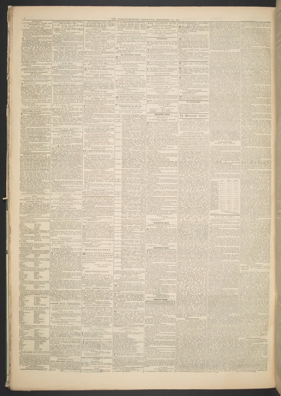 ورسسترشاير كرونيكل ، 20 سبتمبر 1871 (ورق الصحف) بواسطة مدرسة اللغة الإنجليزية