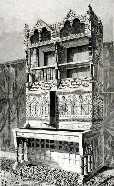 طاولة كتابة وعلبة كتاب في المعرض المعماري ، نفذها السيد جيمس فورسيث ، من تصميم السيد آر نورمان شو بواسطة مدرسة اللغة الإنجليزية