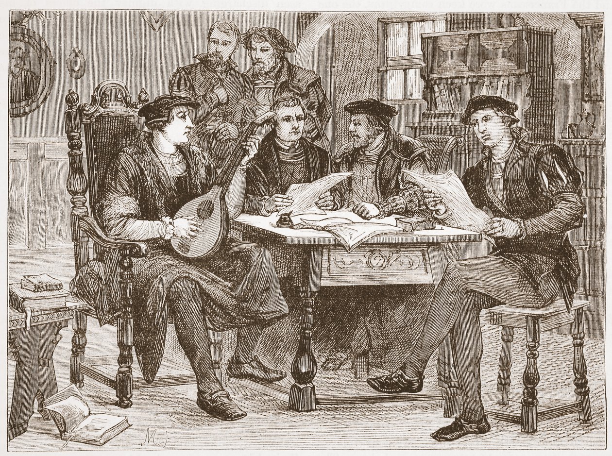 Zwingle بين أصدقائه ، توضيح من تاريخ البروتستانتية بقلم جيمس أيتكين ويلي (1808-1890) ، حانة. 1878 بواسطة مدرسة اللغة الإنجليزية