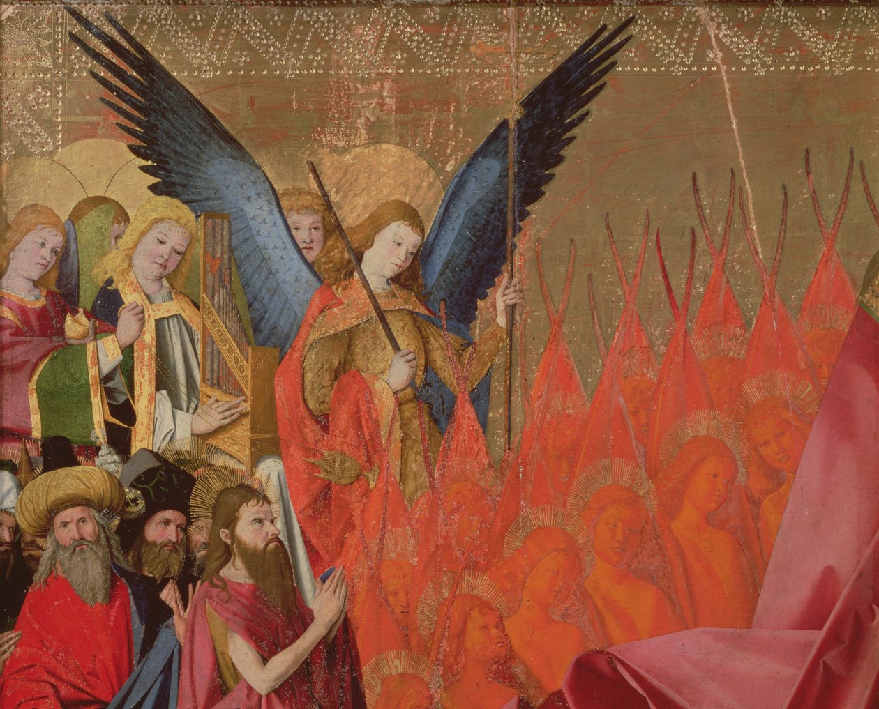 الملائكة والمسؤولين المنتخبين ، تفاصيل تتويج العذراء ، 1453-54 زيت على لوحة بواسطة إنجويراند كوارتون