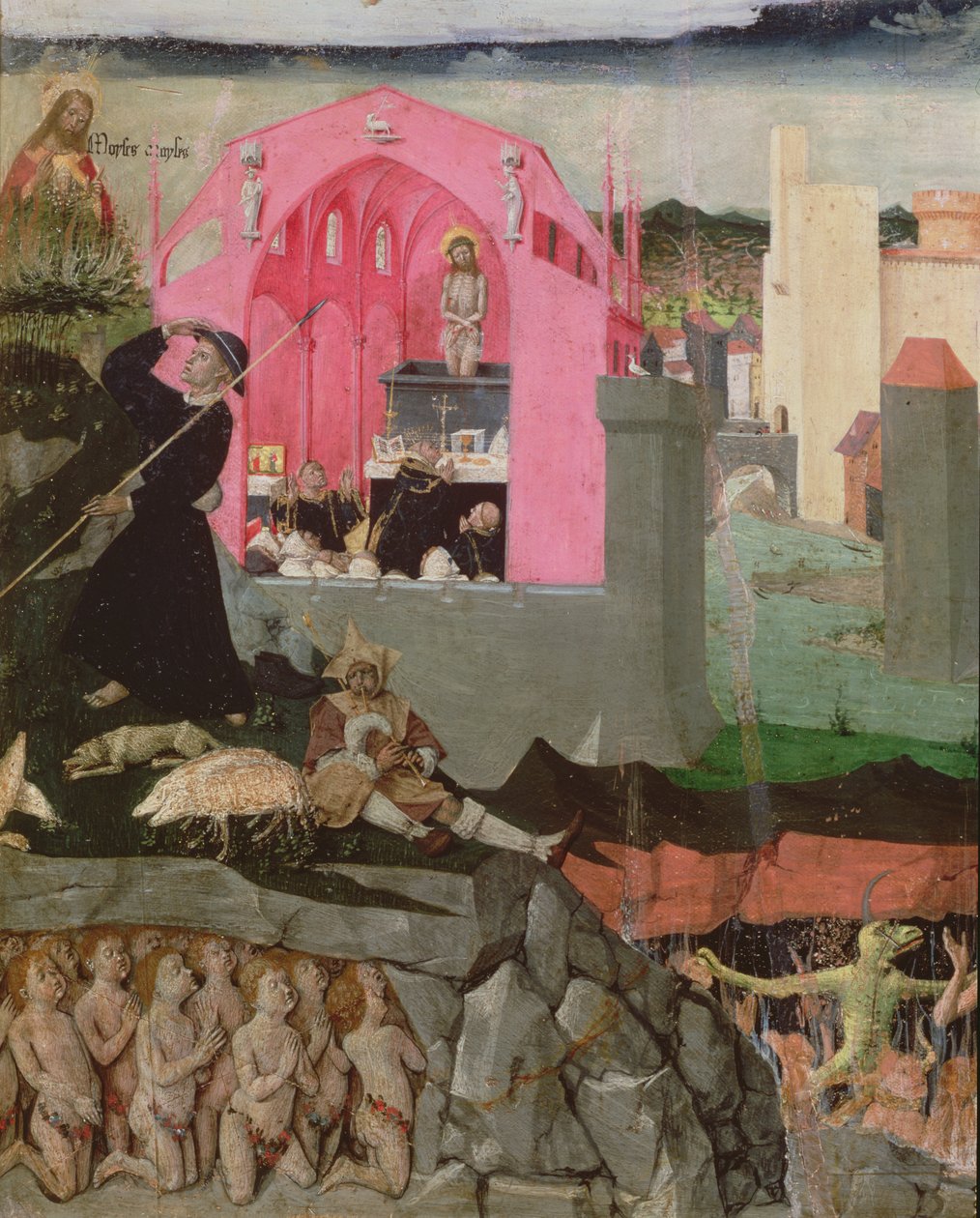 قداس القديس غريغوريوس الكبير ، موسى ، قيامة الأموات ، تفاصيل من تتويج العذراء ، 1453-54 بواسطة إنجويراند كوارتون