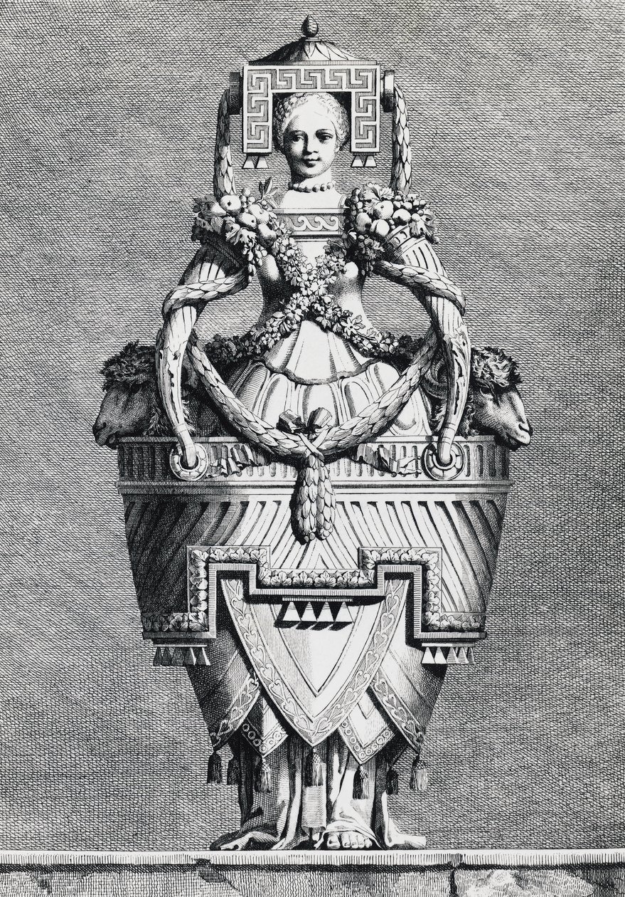 إناء مجسم ، عروس يونانية ، نقش بواسطة Ennemond-Alexandre Petitot (1727-1801) من Mascarade la Grecque ، Suite des Vases and Cheminees ، بارما بواسطة Ennemond Alexandre (بعد) Petitot
