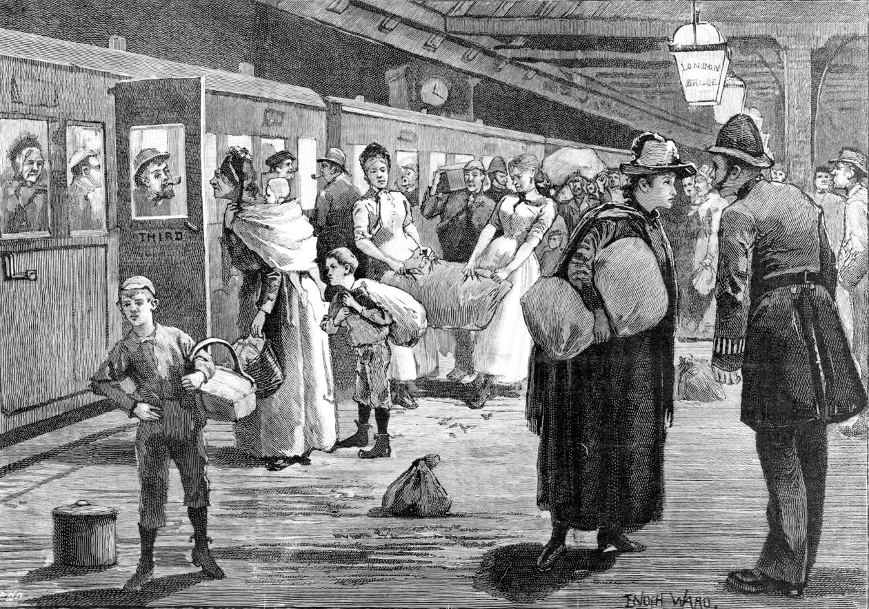 جامعو الهيب بدءًا من محطة سكة حديد جسر لندن في منتصف الليل ، 1891 بواسطة اينوك وارد
