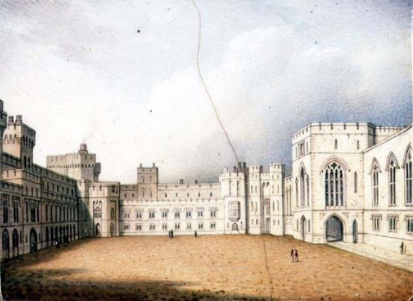 لوحة Worcester التي تصور Quadrangle ، قلعة وندسور ، أحد الزوجين ، حوالي 1830-40 (بورسلين) (للزوج انظر 72833) بواسطة اينوك دو