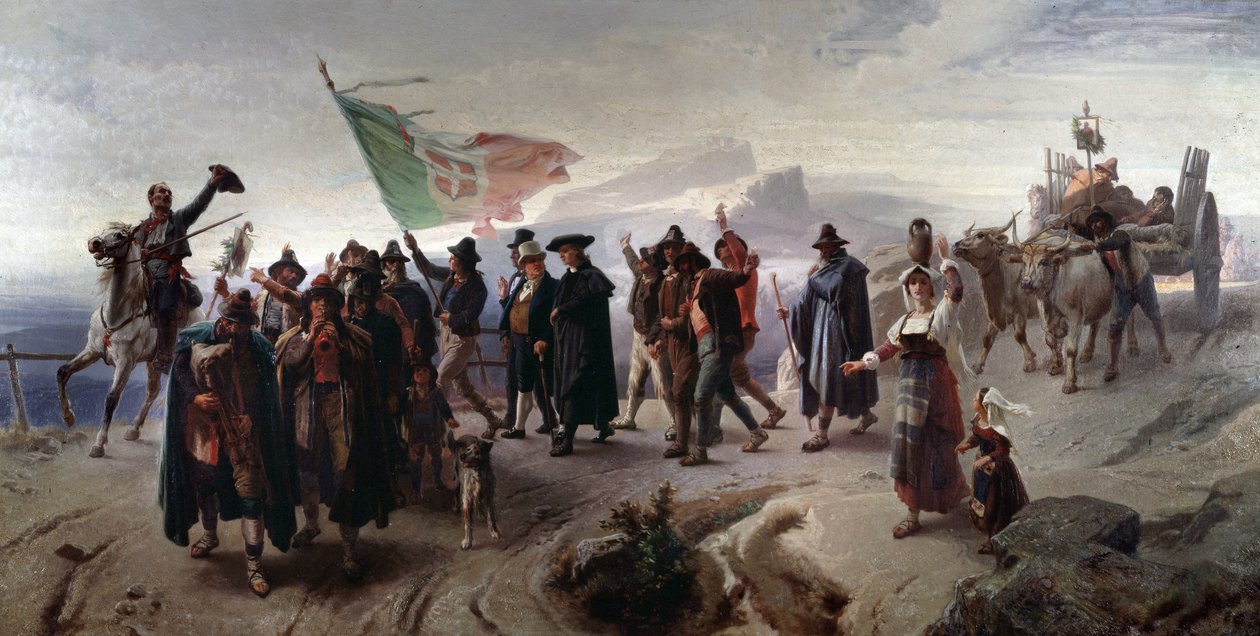 Risorgimento: "" ضم منطقة أبروتسو إلى إيطاليا الموحدة عام 1861 "(ضم منطقة أبروتسو إلى إيطاليا الموحدة في عام 1861) رسم إنريكو جامبا (1831-1883) Dim 104x207 cm Genes، Galleria d
