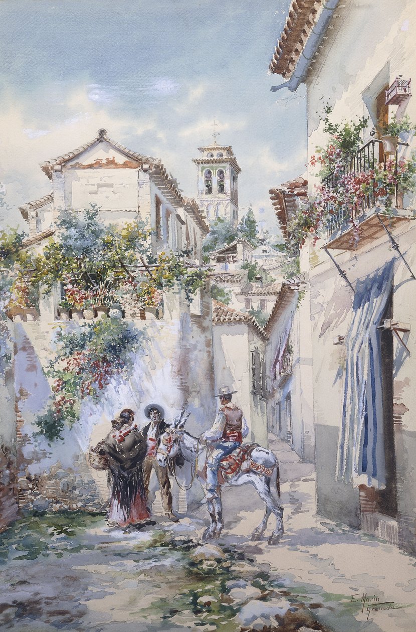 الساحات ، غرناطة (قلم رصاص وألوان مائية على ورق) بواسطة إنريكي مارين هيغيرو