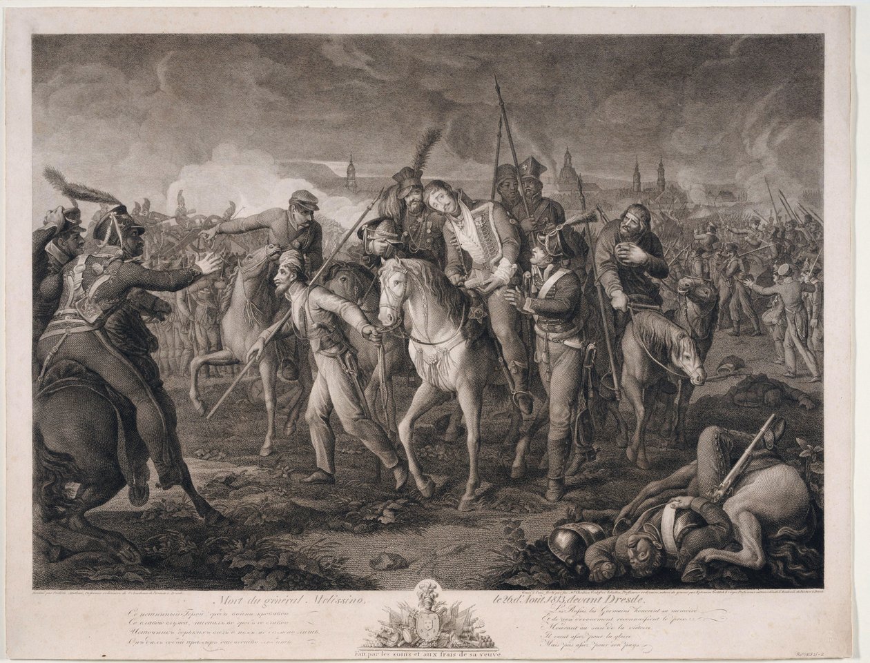 Mort du General Alexis Melissin (1759-1813) a Dresde، en 1813 - Death of General Aleksey Melissino on 26 August 1813 - Krueger، Ephraim Gottlieb (1756-1834) - 1813 - Etching - 68،4x88،8 - Private Collection بواسطة افرايم جوتليب كروجر