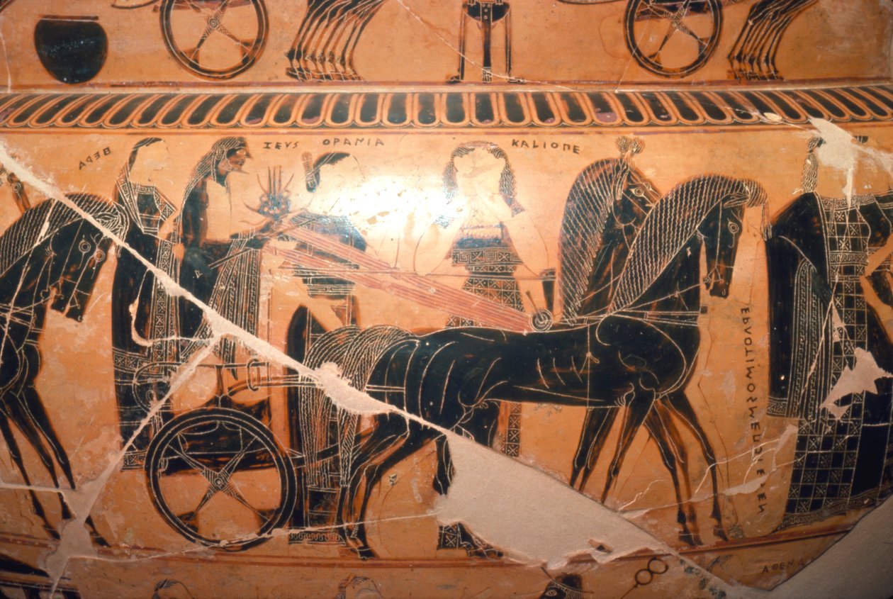 تفاصيل زيوس وهيرا في عربة مع كاليوب من Francois Vase ، القرن السادس قبل الميلاد بواسطة إرغوتيمو