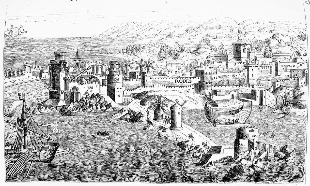 خريطة جزيرة رودس ، مستنسخة في "Le Chevalerie et les Croisades" بقلم بول لاكروا ، 1886 بواسطة إيرهارد ريويتش