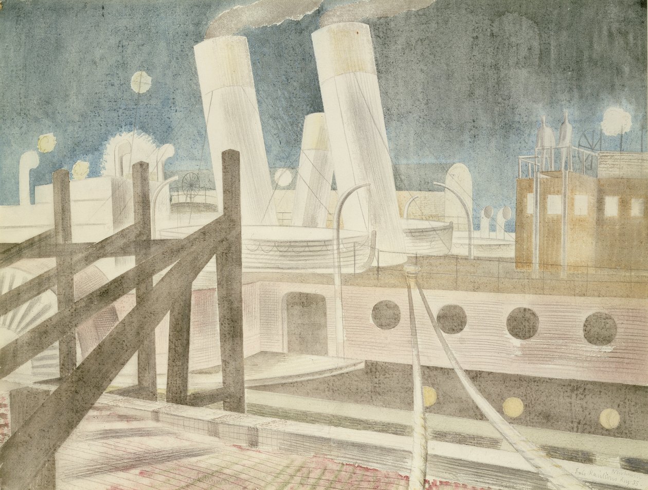 برايتون كوين في الليل ، 1935 (قلم رصاص ومرحاض على الورق) بواسطة إريك رافيليوس
