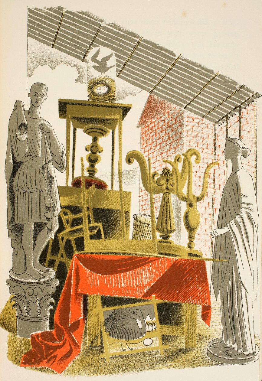 متجر تحف ، رسم توضيحي من &39;High Street&39; بقلم JM Richards ، طبعه مطبعة Curwen ، الحانة. بواسطة Country Life ، 1938 بواسطة إريك رافيليوس