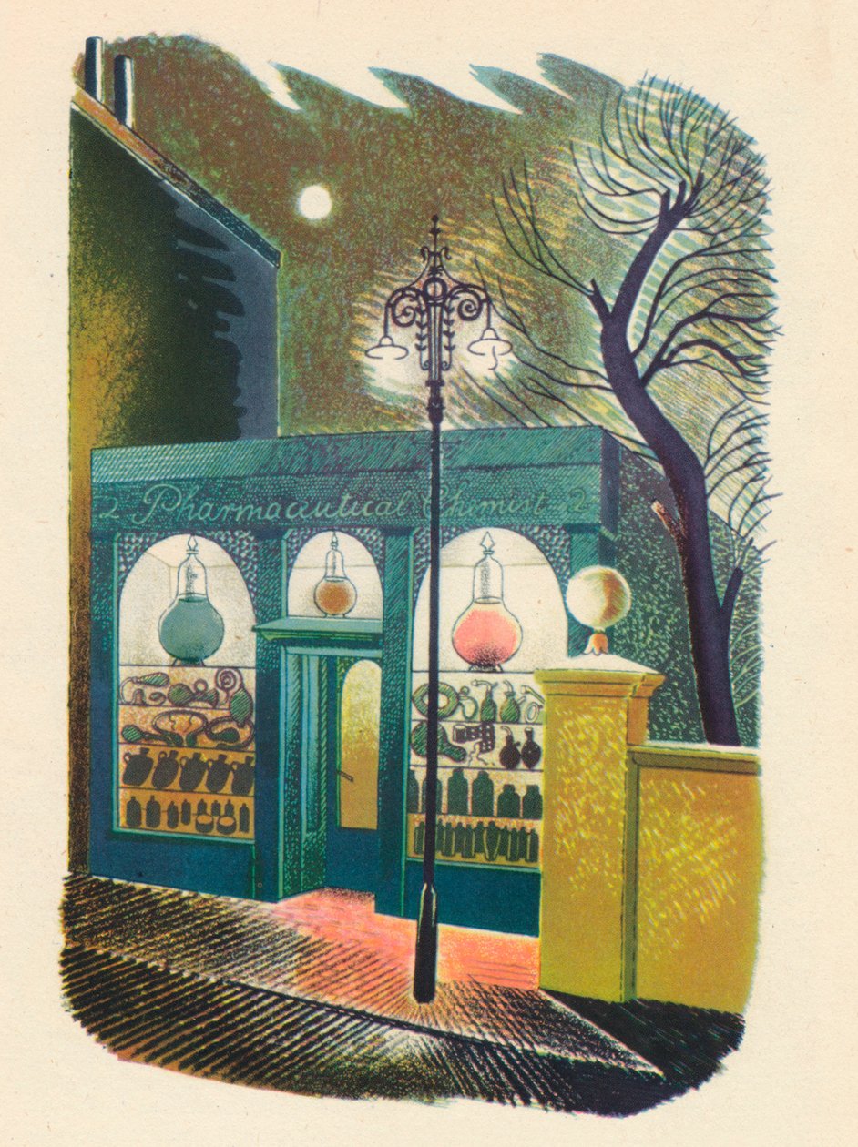 متجر كيميائي في الليل ، 1938 ، 1946 بواسطة إريك رافيليوس