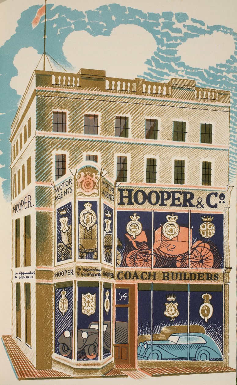 باني مدرب ، رسم توضيحي من &39;High Street&39; بواسطة JM Richards ، طبعه مطبعة Curwen ، الحانة. بواسطة Country Life ، 1938 بواسطة إريك رافيليوس