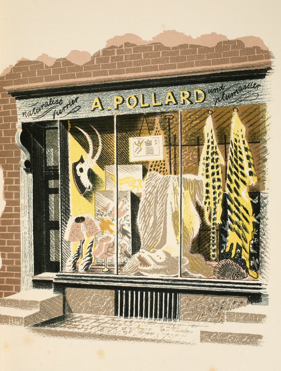 Furrier ، رسم توضيحي من "High Street" بقلم JM Richards ، طبعه مطبعة Curwen ، الحانة. بواسطة Country Life ، 1938 بواسطة إريك رافيليوس