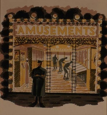 The Amusement Arcade ، الذي طبع بواسطة Curwen Press ، من "High Street" ، بقلم JM Richards ، نشرته "Country Life" بواسطة إريك رافيليوس