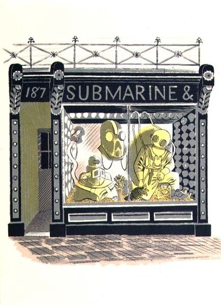 The Marine Suppliers ، طبعته مطبعة Curwen ، من High Street ، بقلم JM Richards ، نشرته Country Life ، 1938 (مجموعة من 24) بواسطة إريك رافيليوس