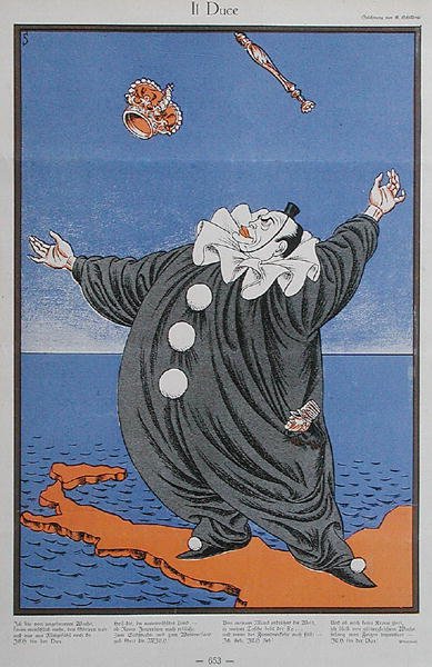 صورة كاريكاتورية لبينيتو موسوليني (1883-1945) ، من مجلة "Simplicissimus". 8 فبراير 1926 (لون ليثو) بواسطة اريك شيلينغ