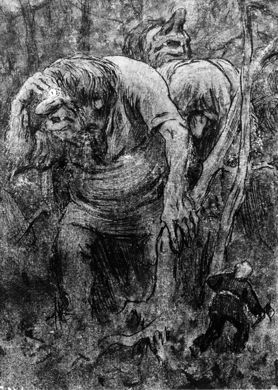 الأولاد الصغار يلتقون بالأقزام في غابة هيدالز (رسم) بواسطة إريك تيودور ويرنسكولد