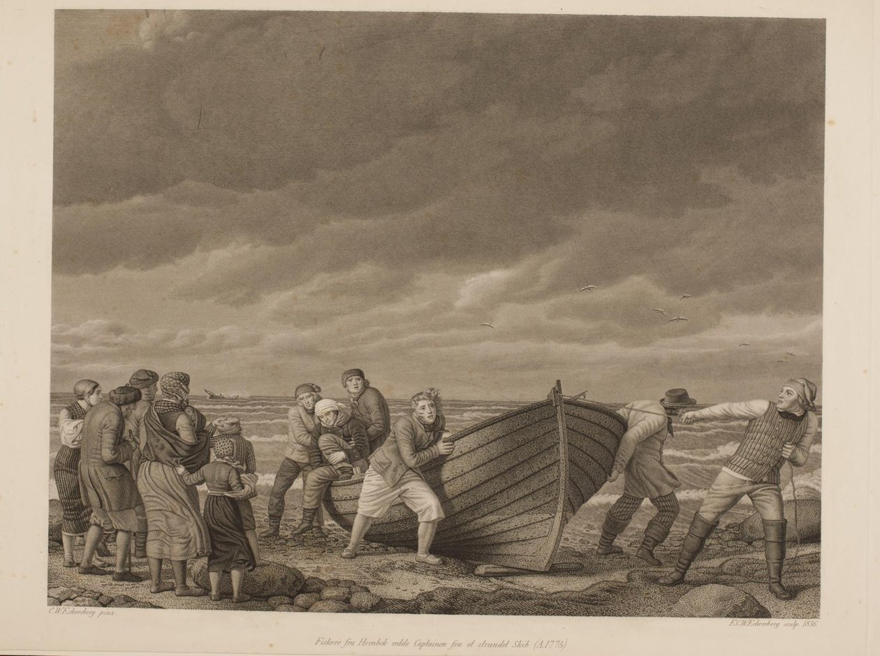 صيادون من هورنبيك ينقذون القبطان من سفينة عالقة (A.1775) بواسطة إرلينج إيكرسبيرج