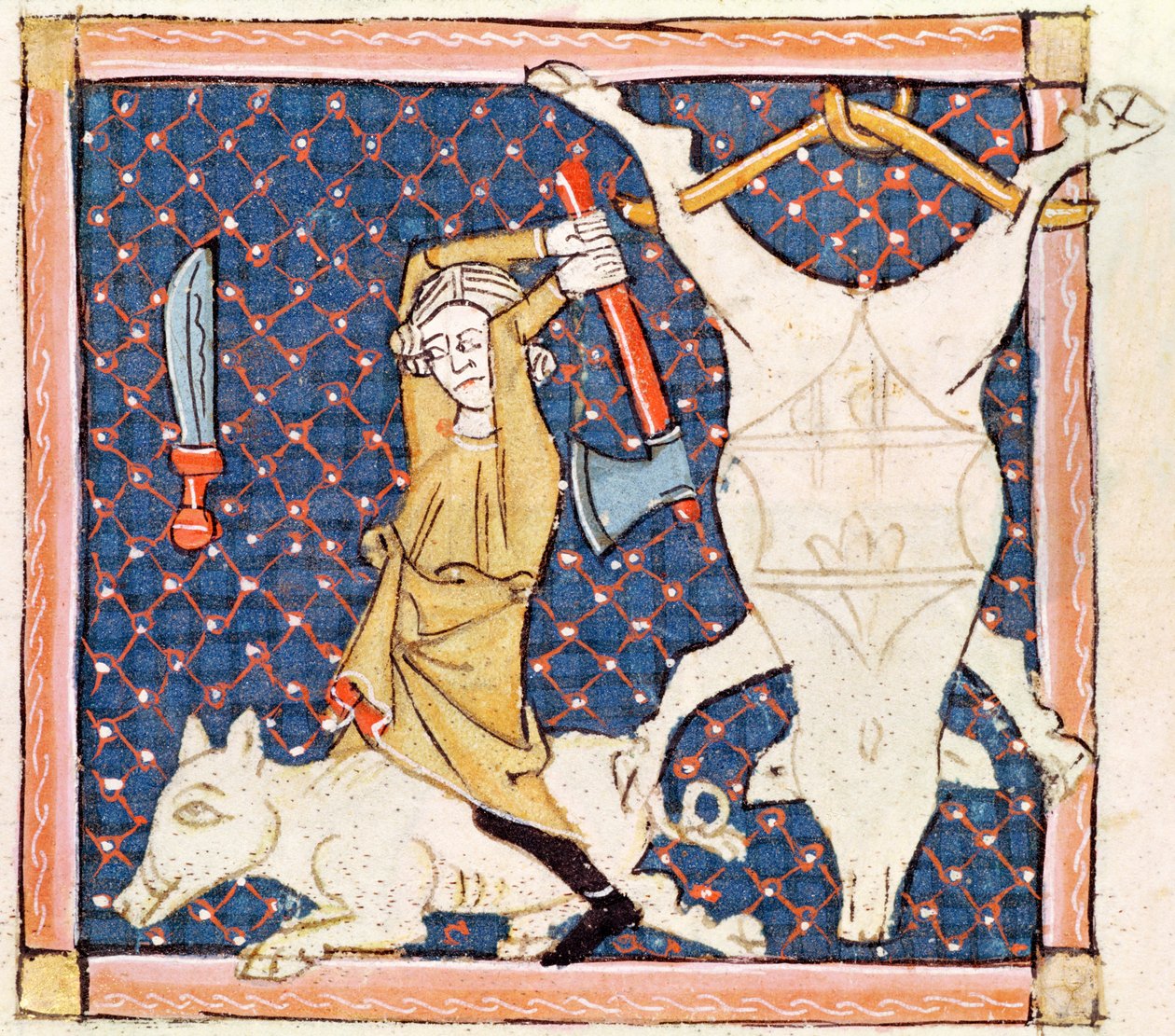 Fol.59v ديسمبر: قتل الخنازير (رق) بواسطة إرمنجوت ماتفر
