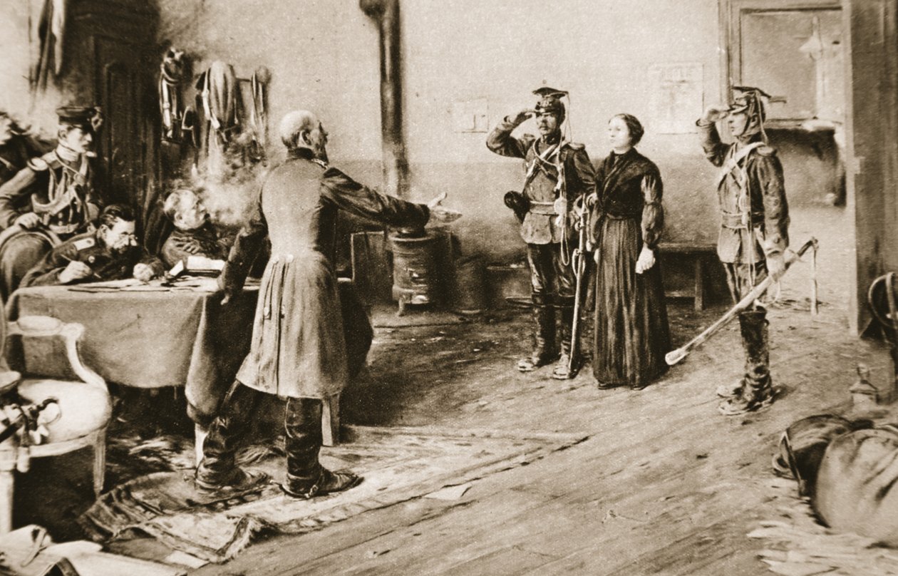 تم العفو عن جولييت دودو لشجاعتها الكبيرة من قبل الأمير فريدريك تشارلز من بروسيا في عام 1870 ، من "أخبار الحرب المصورة" ، 1914 بواسطة إرنست ديلاهاي