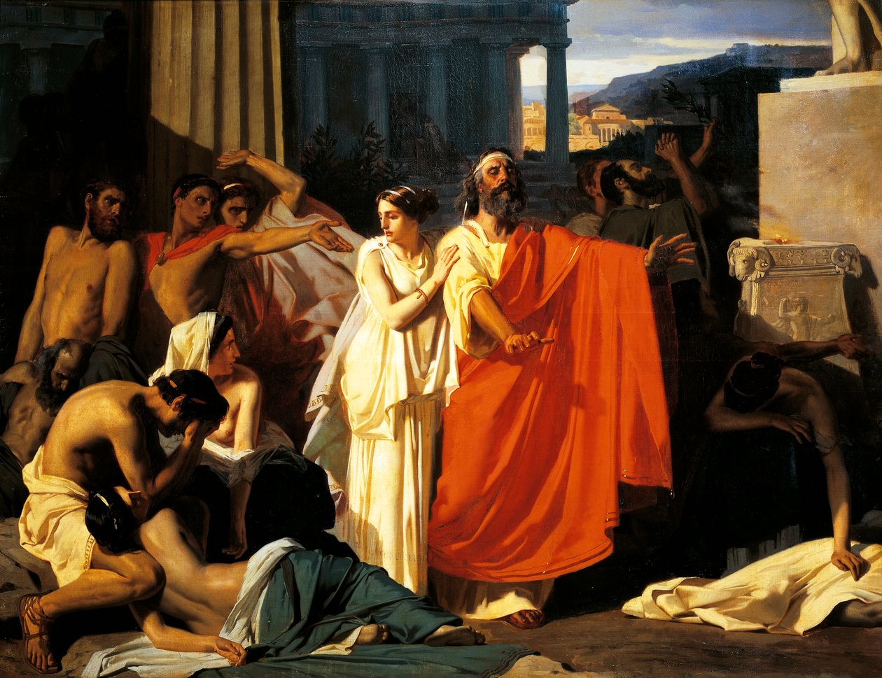 أوديب وأنتيغون أثناء الطاعون في طيبة ، بواسطة يوجين إرنست هيليماخر (1818-1887) بواسطة إرنست هيليماخر