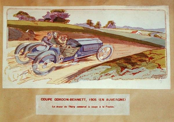 سيارة Richard-Brasier التي يقودها ليون تيري خلال سباق Gordon-Bennett في أوفيرني في عام 1905 ، حوالي 1910 (لون ليثو) بواسطة إرنست (بعد) مونتو