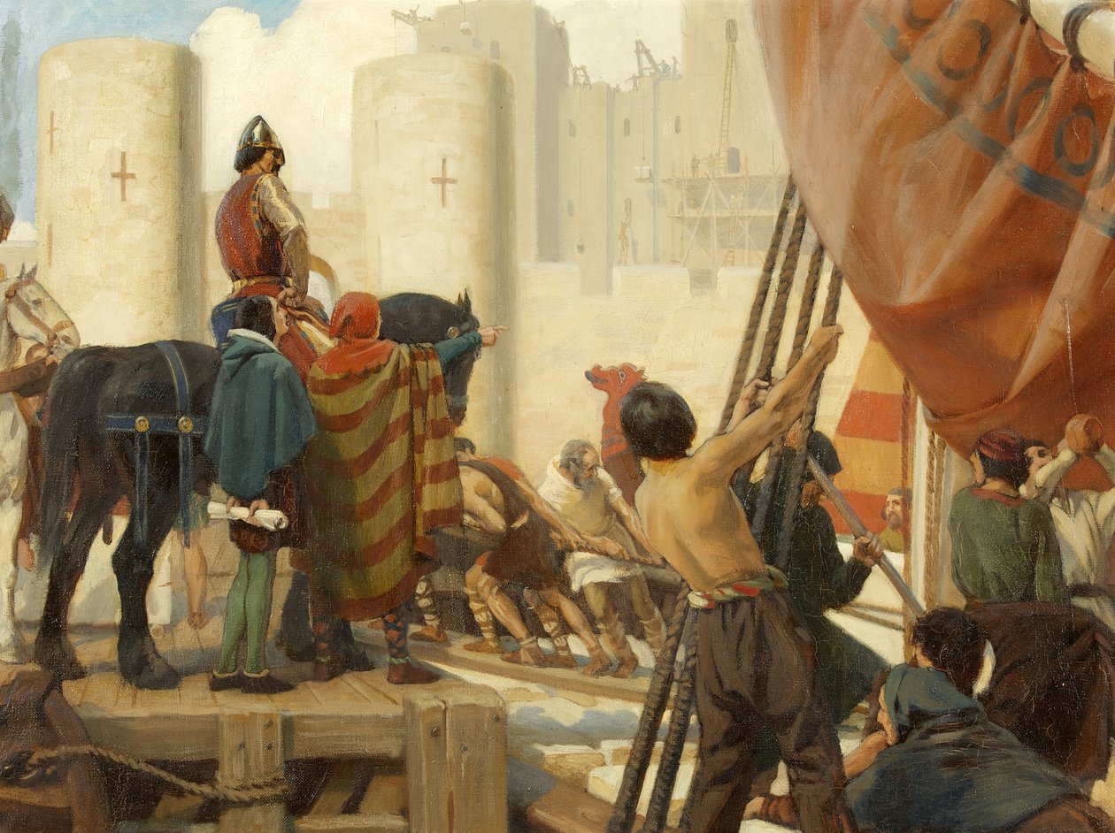روبرت ، إيرل غلوستر ، قام ببناء المتحف العظيم لقلعة بريستول عام 1116 (زيت على قماش) بواسطة ارنست بورد
